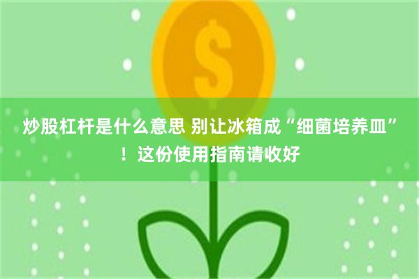 炒股杠杆是什么意思 别让冰箱成“细菌培养皿”！这份使用指南请收好
